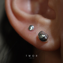 TWOR Original Design Pure hand polished irregular texture plain silver bright small earrings simple daily versatile