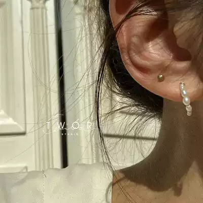 TWOR handmade 14k gold small crescent natural freshwater rice pearl earrings exquisite daily stacking super beautiful