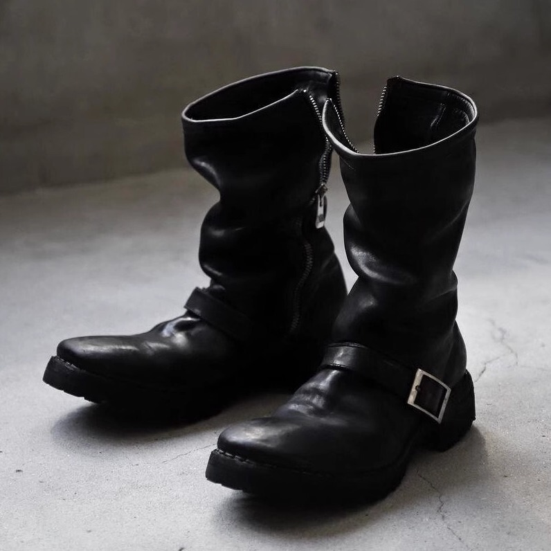 Amei Kaji Engineer Boots Men's Motorcycle Boots Retro Western Cowboy Boots Mid-Calf Riding Boots Ghost Emperor Martin Boots