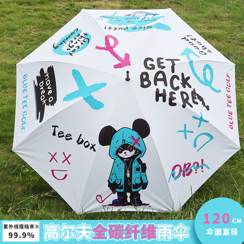 Blueteegolf Golf Umbrella Original Personalized Graffiti Bear Straight Handle Ultra-Light Carbon Fiber Vinyl Sunscreen Umbrella