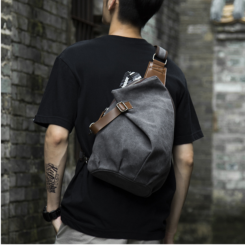 Hong Kong I Tgreg Literary Chest Bag Men's Backpack Canvas Shoulder Bag Casual Messenger Bag Men's Large Capacity Messenger Bag
