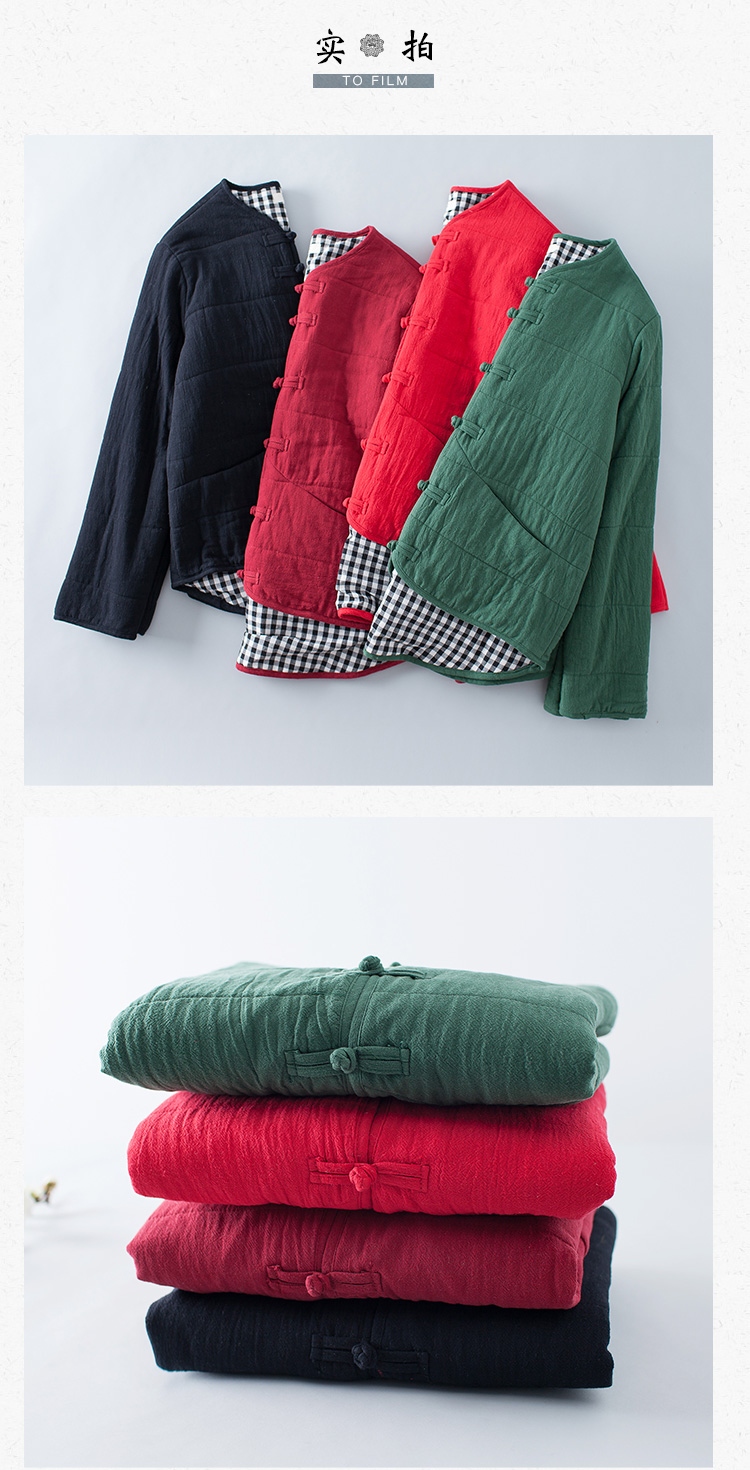 Qing triều đại văn học retro khóa Trung Quốc phong cách rắn màu áo khoác bông mùa đông cotton lanh bông phụ nữ vải lanh cotton quần áo phụ nữ áo phao nữ cổ lông