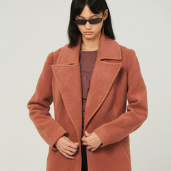 Clearance sale brick red large lapel waisted pure wool coat