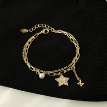 Metal chain English letter bracelet female ins niche design cold wind double-layer star jewelry simple personality