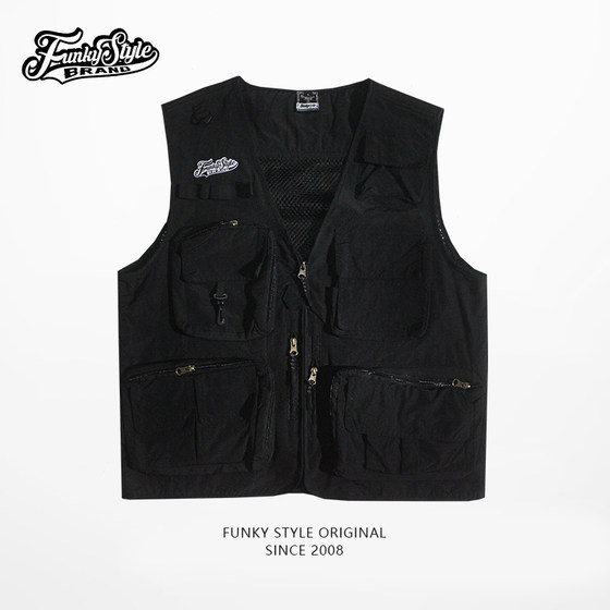 FunkyStyle原创国潮多口袋hiphop机能风工装战术马甲嘻哈背心男女