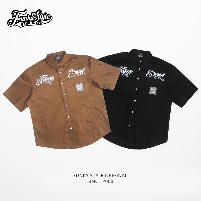 Funkystyle Original Trendy American Street Style Bboy West Coast Chicano Popping Work Shirt Short Sleeve
