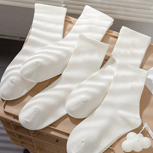 White Socks for Women, Mid-Calf, Spring and Summer, Solid Color Women's Socks, Long Socks for Loafers, Paired with Shark Pants, Black Long Socks, Sports Socks for Men
