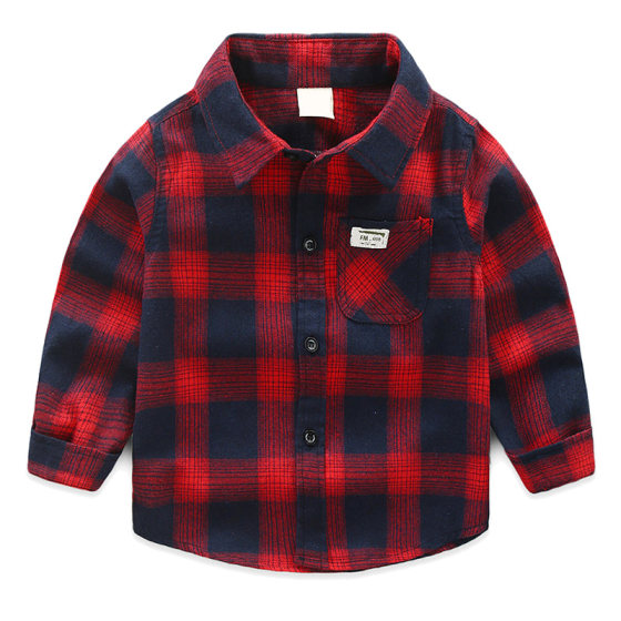 Boys' long-sleeved shirt spring and autumn 2024 new children's clothing baby fashionable cotton brushed top children's plaid shirt