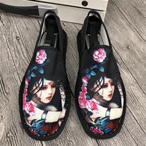 Handmade social spirit guy printed old Beijing cloth shoes all-match breathable slip-on middle-aged and young casual couple shoes