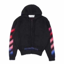 OFF-WHITE C O VIRGIL ABLOH Black gray rainbow color matching gradient mohair arrow zipper hoodie