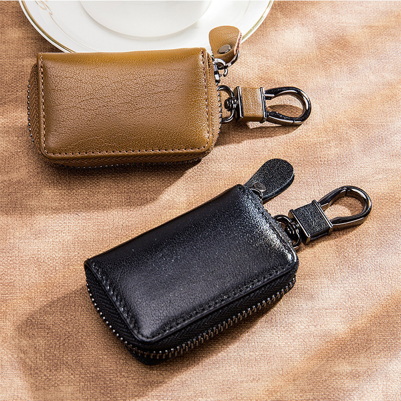New multifunctional leather car key bag men's remote control key protection case mini fashion waist hanging key bag