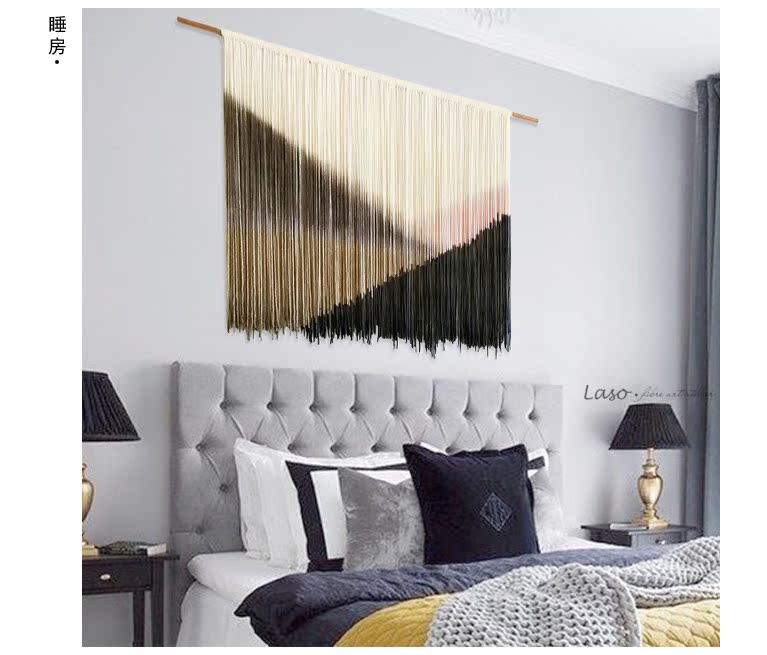 Laso phong cách Bắc Âu dệt tay thảm trang trí, phòng ngủ màu bức tranh nền sofa trang trí phòng mô hình khách sạn - Tapestry thảm tranh treo tường