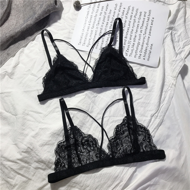 Sexy Lace Lingerie for Women, See-Through Small Chest Full Transparency Bra, Beautiful Back, Anti-Bump, Pure Desire Transparent Bra, Thin Style for Young Girls