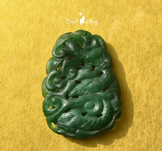 Украшения на шею 『過雲楼』八十年代外贸老库存天然绿东陵玉石雕二龙戏珠吊坠送绳