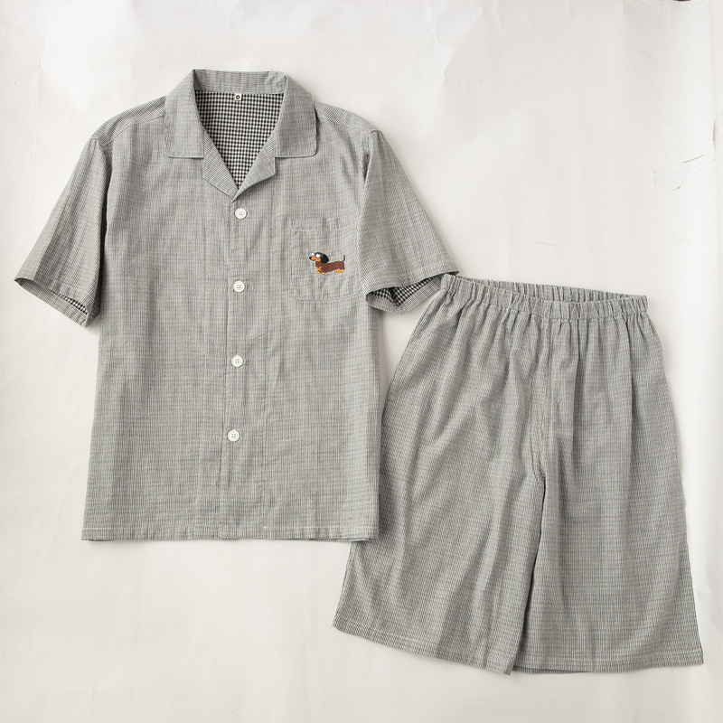Summer Simple All-Cotton Double-Layer Gauze Men's Pajamas Short-Sleeved Shorts Popular College Student Pure Cotton Home Wear Set Summer Simple All-Cotton Double-Layer Gauze Men's Pajamas Short-Sleeved Shorts Popular College Student Pure Cotton Home Wear Set