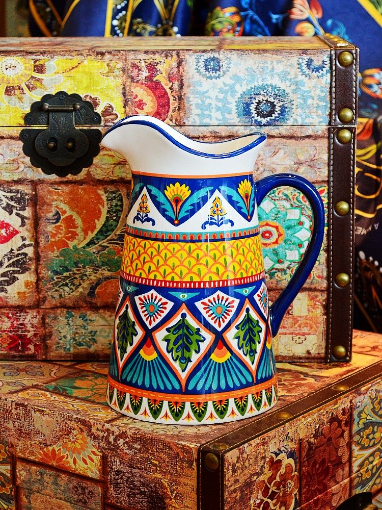 Elandir European-style underglaze color ceramic cold water pot Exotic hotel folk ornaments flower pot vase flower arrangement