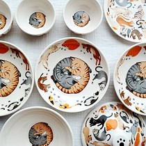 Erandil Japanese style ceramic tableware cat home flat plate deep dish dish rice bowl noodle bowl soup bowl set