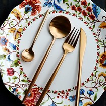 Erandil European knife and fork spoon steak knife coffee spoon stainless steel bronze matte household Western tableware