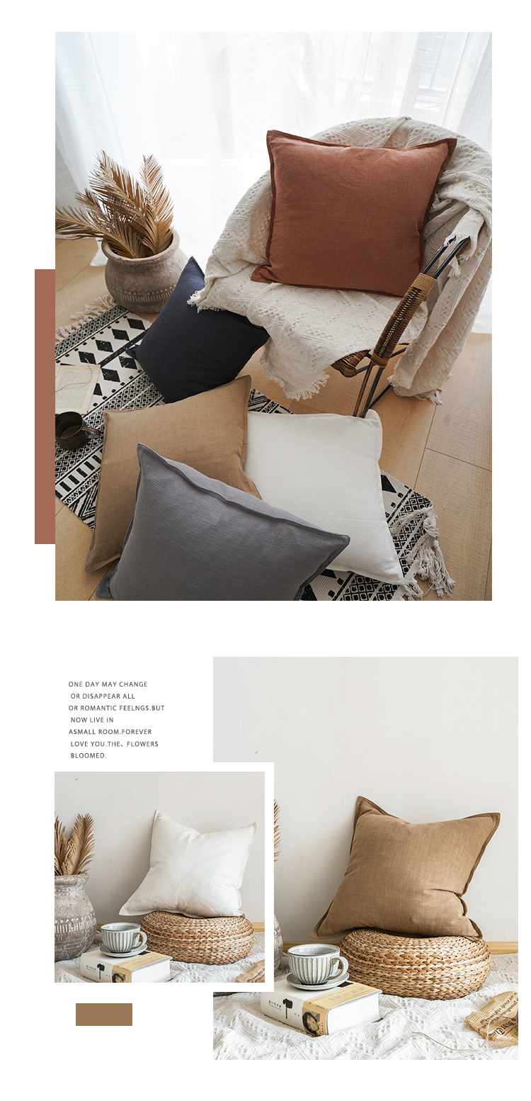 Nhật Bản phong cách rắn màu bông văn học và vải lanh gối sofa đệm hộ gia đình đầu giường eo vuông trở lại sofa lanh gối - Trở lại đệm / Bolsters gối để sofa