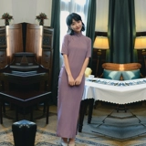 Летнее длинное ретро цветное ципао, жасминовый принт, средней длины