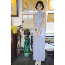 Jasmine cheongsam spring and summer completely sleeveless half placket long retro daily printing cotton fabric cheongsam if dust