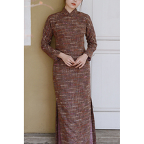 Jasmine cheongsam Winter nine points oblique shoulder sleeve long style literary retro daily woolen cheongsam dream