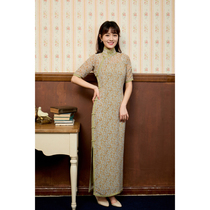 Jasmine cheongsam spring and summer new four-point sleeve full open long retro Literature and Art Daily chiffon cheongsam fences