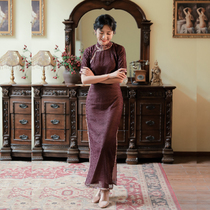 Jasmine cheongsam spring and autumn four points with sleeves full open placket medium long retro literary daily velvet cheongsam Ichoke