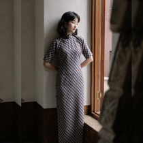 Jasmine cheongsam spring and autumn four-point sleeve full open long retro Literature and Art Daily chiffon cheongsam