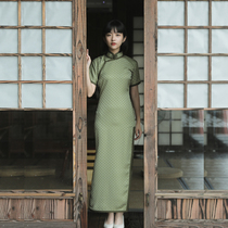 Jasmine Spring and Autumn Three points with sleeves without introspection full cardigan mid-length retro daily jacquard silk cheongsam Qingtian