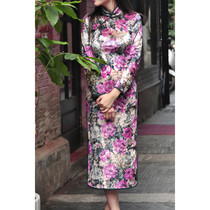 (5 fold) Jasmine cheongsam nine-piece sleeve mid-style retro literary daily printing velvet cheongsam incense