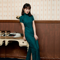 Jasmine cheongsam spring and summer new products short sleeves with sleeves full open long retro jacquard silk old cheongsam