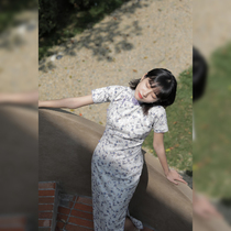 Jasmine cheongsam spring and autumn short sleeve sleeve full open long retro Literature and Art Daily cotton cheongsam light rain