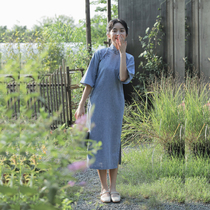 Jasmine September autumn season new six-point water sleeve no province half-open carpel mid-vintage daily linen cheongsam question