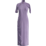 Летнее длинное ретро цветное ципао, жасминовый принт, средней длины