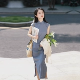 Летнее цветное ципао, жасминовый принт, длина миди, китайский стиль