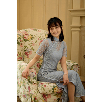 Jasmine cheongsam spring and summer new three-point sleeve full open long retro Literature and Art Daily lace cheongsam star Moon