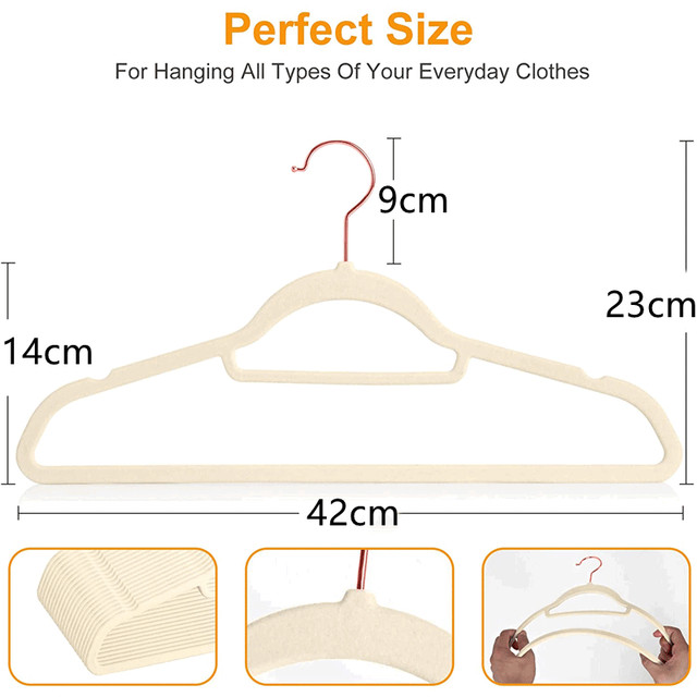Export light luxury rose gold hook non-slip flocking hanger seamless storage and finishing wardrobe drying clothes can not support the coat hanging