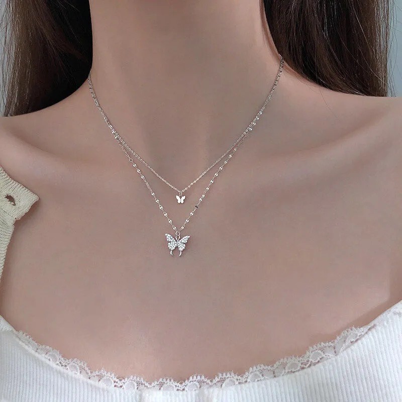 Outlet Brand Discount Store Clearance Sale Double-Layer Butterfly Necklace Clavicle Sweater Chain Women's Accessories | A Outlet Brand Discount Store Clearance Sale Double-Layer Butterfly Necklace Clavicle Sweater Chain Women's Accessories | A