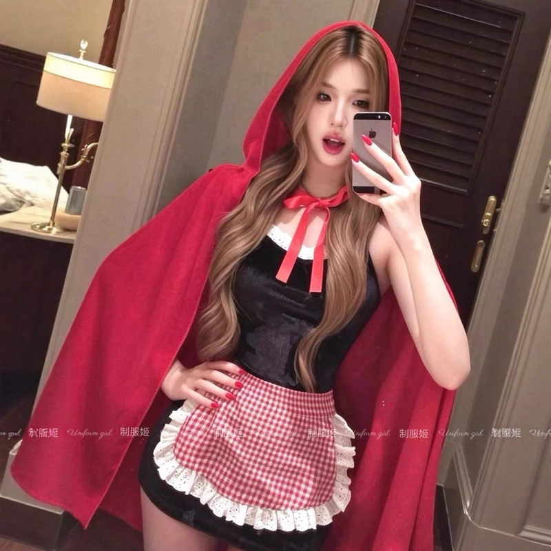 Little Red Riding Hood Cosplay Costume Christmas Women's Outfit Halloween Dress Cape Set Atmospheric Photo Shoot Outfit