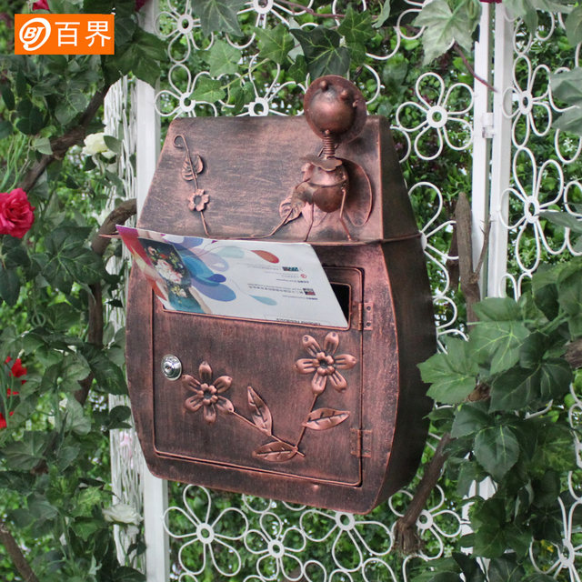 Baijie ເຮືອນວິນລາແບບເອີຣົບ mailbox pastoral retro wall-mounted letter box mailbox school waterproof outdoor mailbox