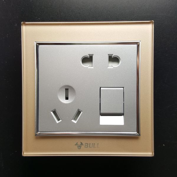 Bull With Switch Socket Champagne Gold Panel Single Open Double Cut 1 open 5-hole power socket open 5 holes G22