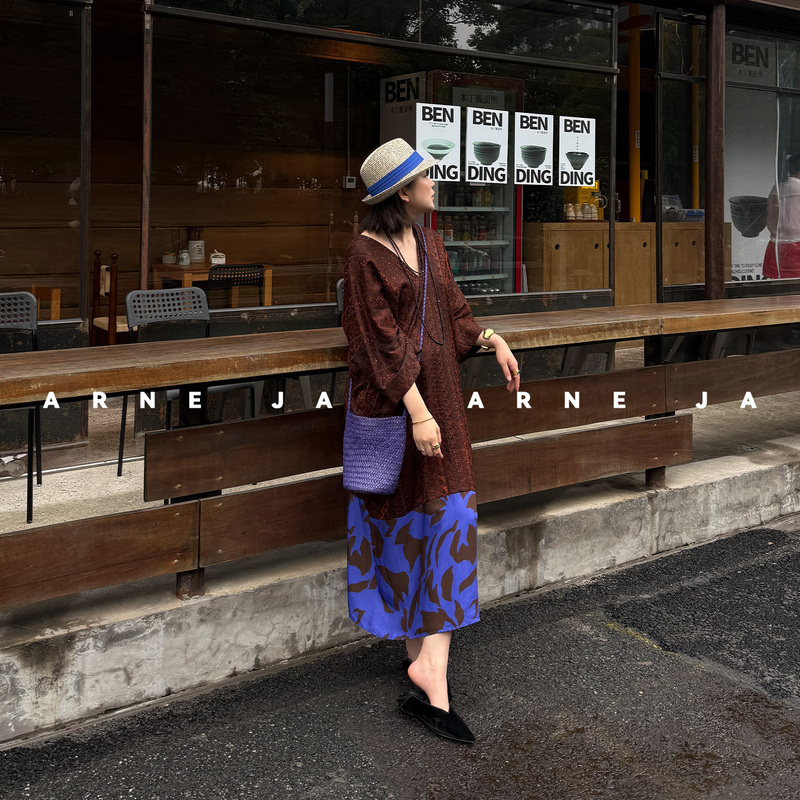 「Arne Ja」Sustainable Retro Double-Layered Heterogenous Caftan Robe Dress D62Sl1136