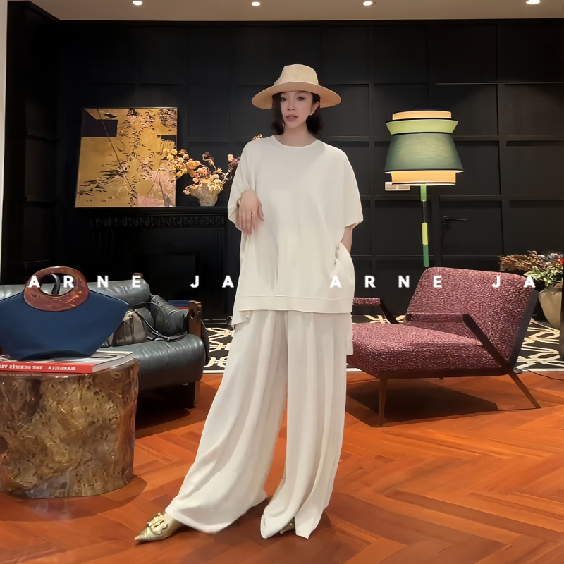 「Arne Ja」Summer Casual and Relaxed Irregular Knit Top and Casual Pants Two-Piece Set W17142632