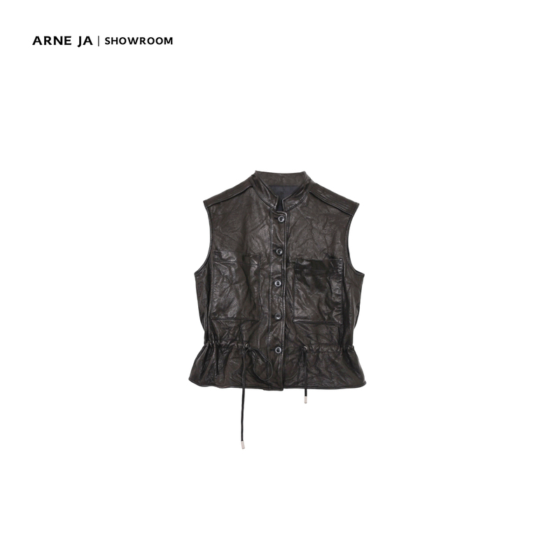「Arne Ja」Timeless Series Natural Wrinkled Sheepskin Safari Biker Jacket W18906420