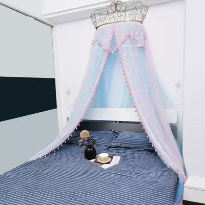 Princess bed curtain curtain hipster wave colored beads gauze tent homestay home beauty decoration bed head yarn with Crown mosquito net