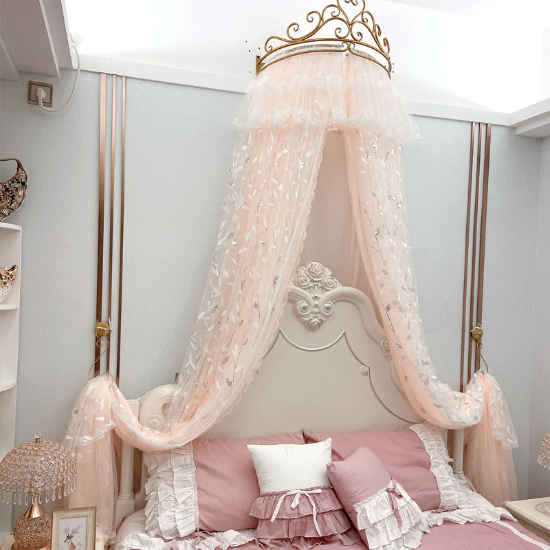 Bed Mantle Nordic American Bed Curtain headboard Mantle Palace Princess Pink Bed Mantle Mosquito-proof Children's house Mind Crown nets