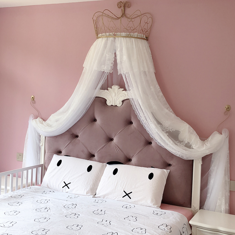 Mosquito Net Princess Bed Mantle Crown Lace Headboard Curtain Yarn Tent White Sample Room Bed Curtain Wedding Nordic Decorative Veil