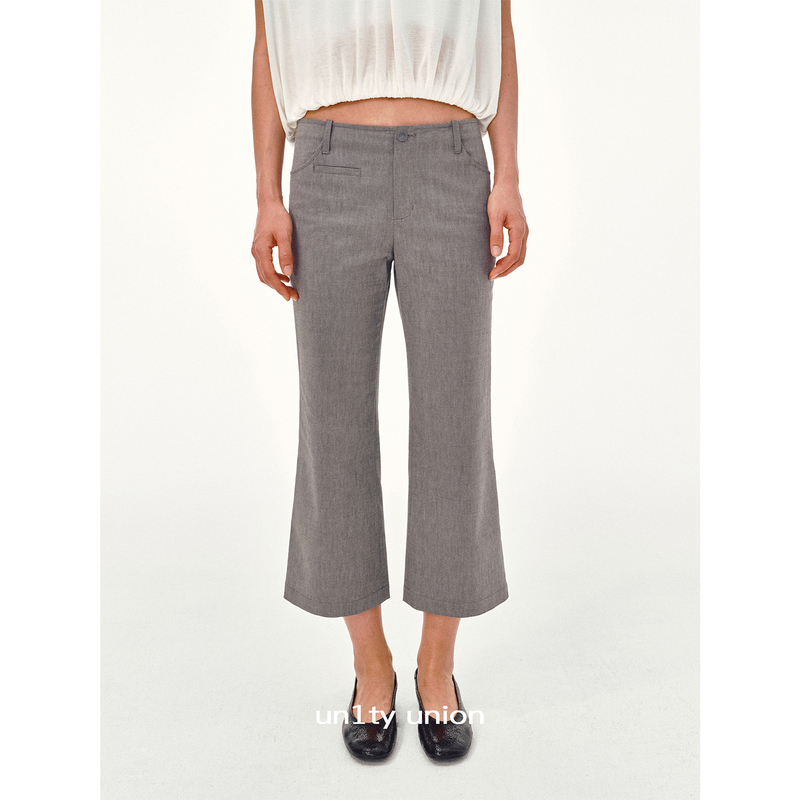 Un1Ty2026 Summer New Retro Millennium Office Gray Low-Waisted Cropped Flared Casual Pants