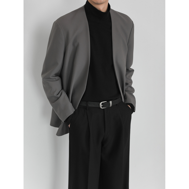 Zpz Light Luxury High-End Collarless Blazer Men's Jacket 2026 New Single-Breasted Top Korean Loose Casual Suit Zpz Light Luxury High-End Collarless Blazer Men's Jacket 2026 New Single-Breasted Top Korean Loose Casual Suit